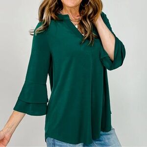 Solid 3/4 Bell Sleeve Lizzy in Jewel Green